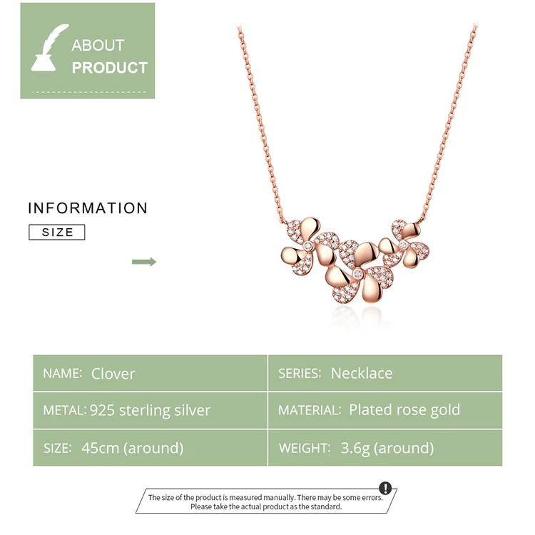 WOSTU Authentic 925 Sterling Silver Clover Nakelace Classic Gentle Rose Gold Color Flower Necklace For Women Jewelry BKN375