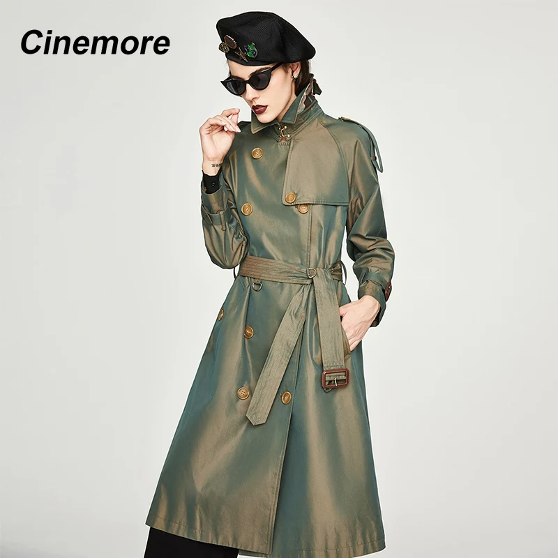 CINEMORE 2020 Женский длинный двубортный тренчкот из хлопка водонепроницаемый