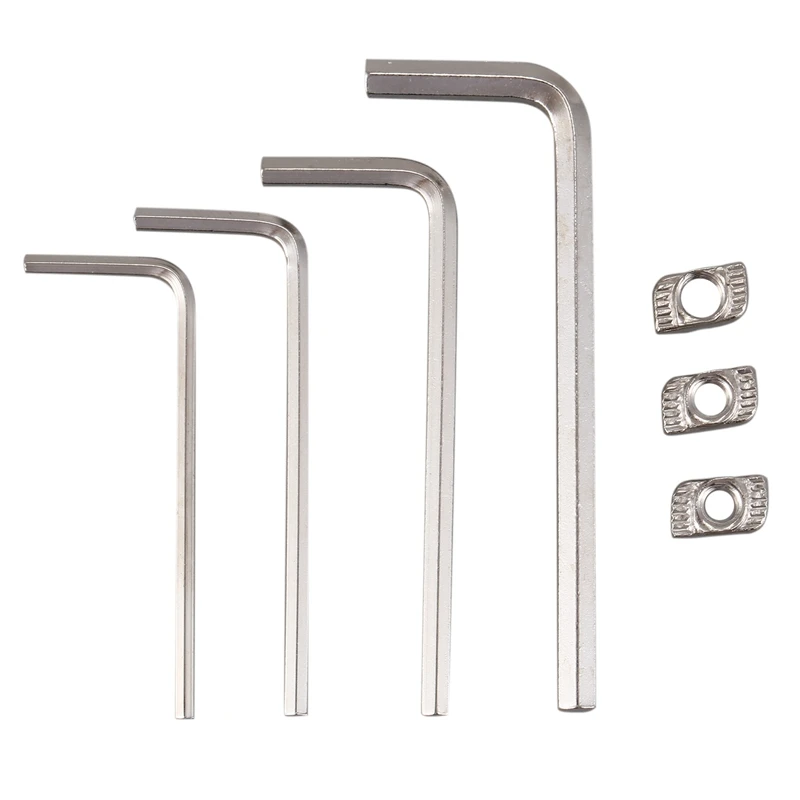 180Pcs Carbon Steel T Nuts M3 M4 M5 T Slot Nut Hammer Head Nickel Fastener Nut Plated with 4 Matching Wrenches for Aluminum Prof