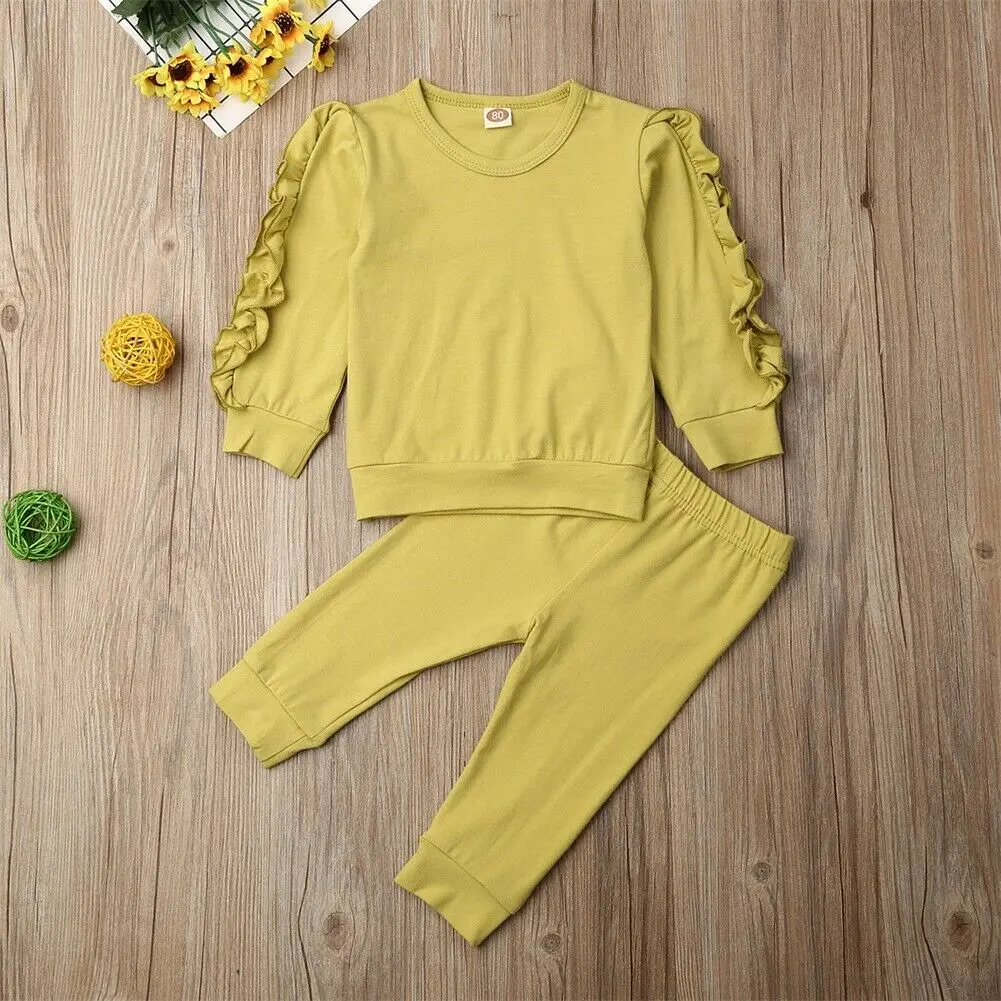 Pudcoco/детская одежда костюм для маленьких мальчиков и девочек спортивный костюм с оборками Топы с длинными рукавами и штаны, весенний комплект из 2 предметов, зимняя одежда для мальчиков - Цвет: Цвет: желтый