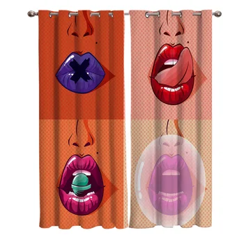 

Sexy Four Lips Window Curtains Living Room Curtain Kitchen Curtains Left and Right Biparting Open Home Decor