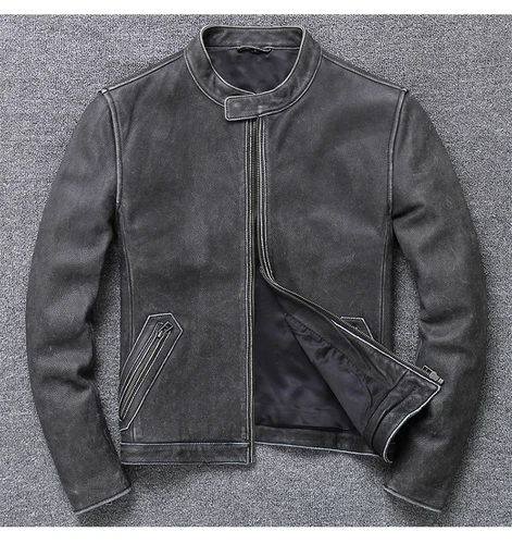 Brand Autumn Genuine Leather Jacket Male Large Size Motorcycle Biker Soft Cowhide Coat Locomotive Garment Vintage Jacket - Цвет: Dark gray