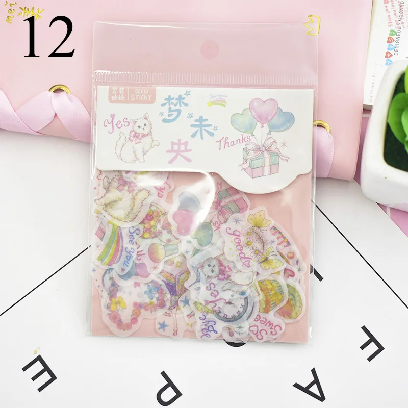 12 40 шт. милые наклейки с кошкой для пишущих принадлежностей s Kawaii Наклейки "растения" Пуля бумага для журнала наклейки для детей украшения Скрапбукинг дневник - Цвет: 12