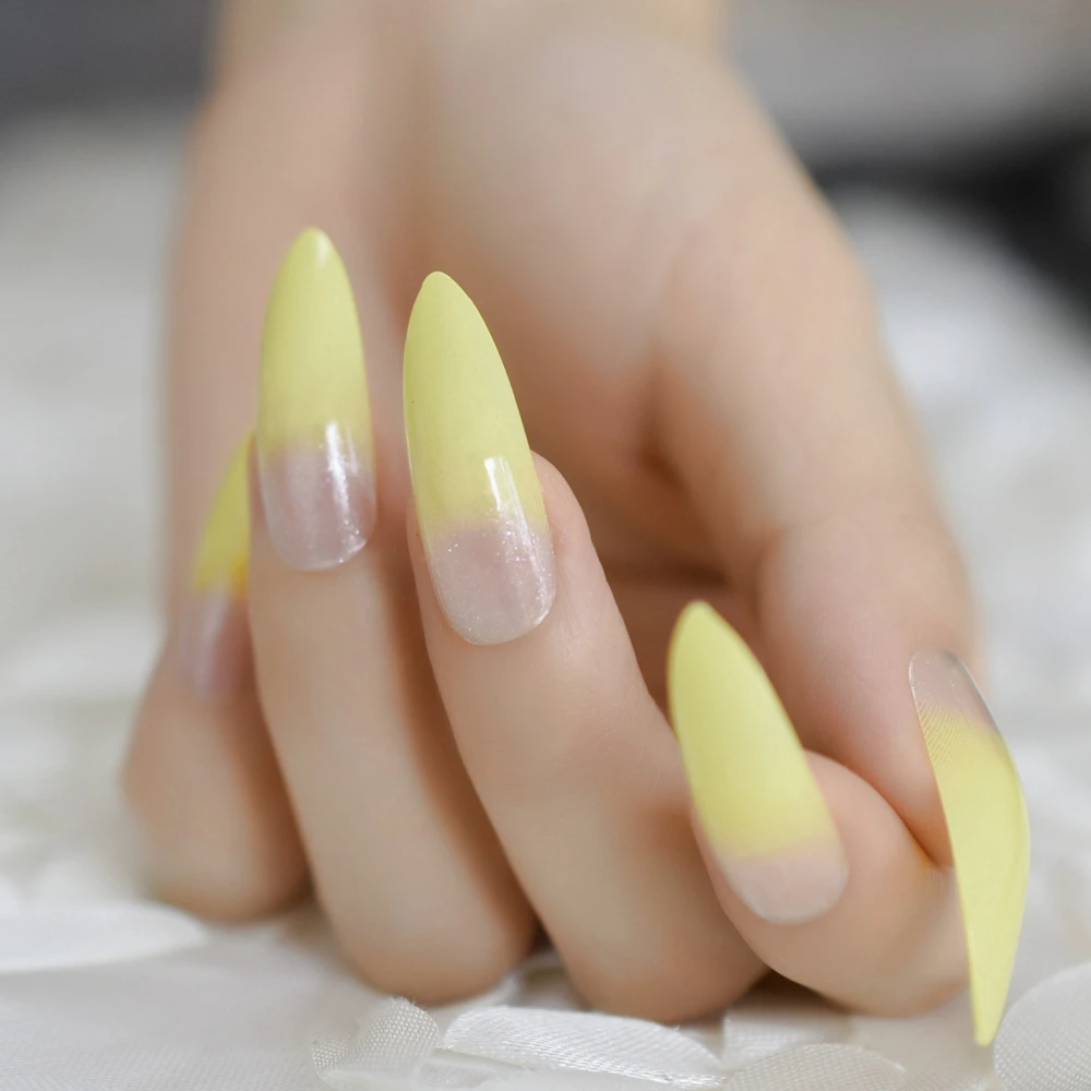 Яркие лимонно-желтые градиентные накладные ногти удлиненные балерина гроб УФ-гель клей на искусственные Пальцы для наращивания ногтей - Цвет: L5258