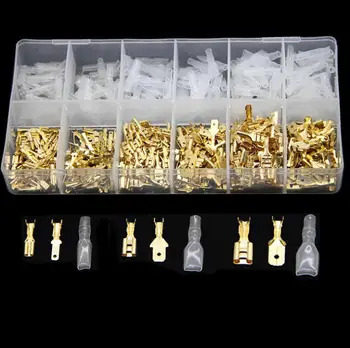 

450PCS Assortment Crimp Terminal Connector 2.8/4.8/6.3mm Gold Brass Car Speaker Electric Wire Connectors Set 22-16 AWG