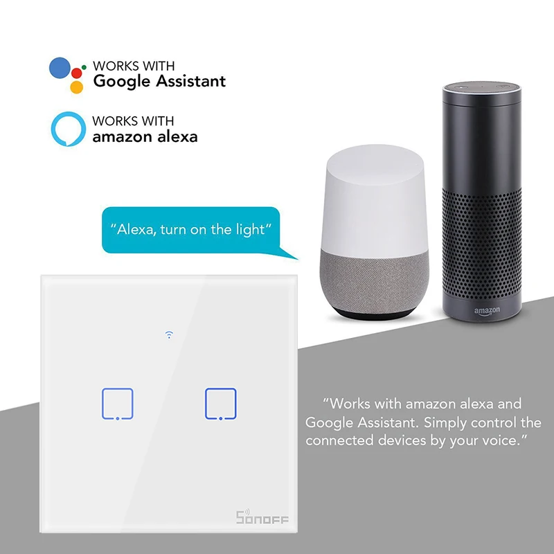 

SONOFF T0 WiFi Smart Switch With 2 Gangs,Works With Amazon Alexa And Google Assistant,Compatible With IFTTT Function