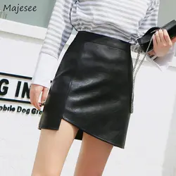Кожаная юбка женская черная Повседневная тонкая размера плюс нестандартная винтажная мини-юбка с высокой талией Женская корейская мода