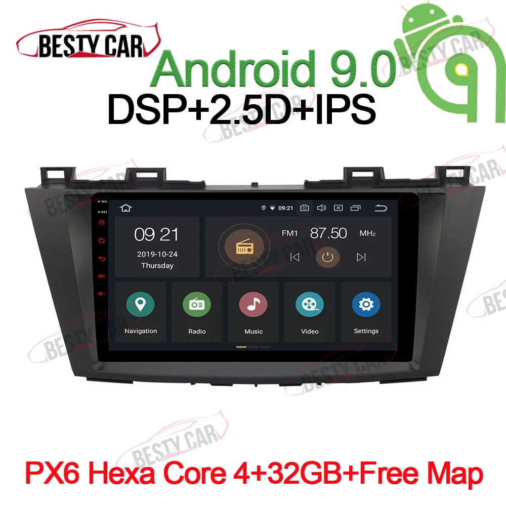 PX6-4-32GB-CarPlay " ips Android 9,0 Автомобильный мультимедийный плеер Радио стерео для Mazda 5 2009 2010 2011 2012 gps навигация головное устройство wifi BT - Цвет: PX6-4-32GB-CarPlay