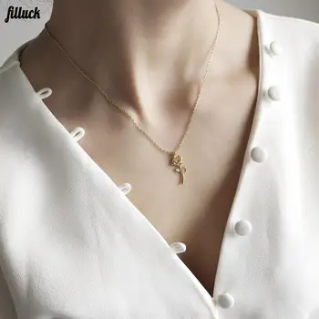 

Filluck 925 sterling silver chain rose flower pendant necklace golden choker necklace for women valentine's day festival jewelry