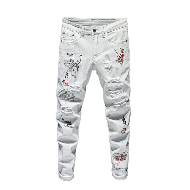 White Jeans Men Fashion Trendy 