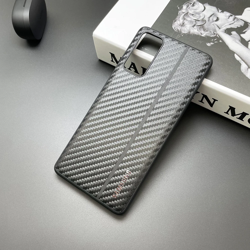 Carbon Fiber Case For Samsung Galaxy S20FE Genuine Leather Ultrathin Soft PC All-Inclusive  S20 FE Lite Luxury Back Cover kawaii phone cases samsung