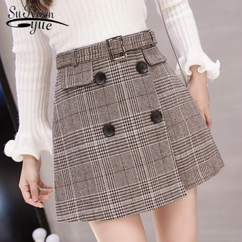 

2019 Winter Women Skirt Fashion Korean Skirts Slim High Waist Mini Short Skirt Wool Plaid Skirt Womens Clothing 1916 50