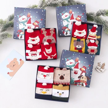 

4Pairs/Box New Christmas Socks Cotton Cartoon Socks Creative Children's Medium Stockings Christmas And New Year Decorations