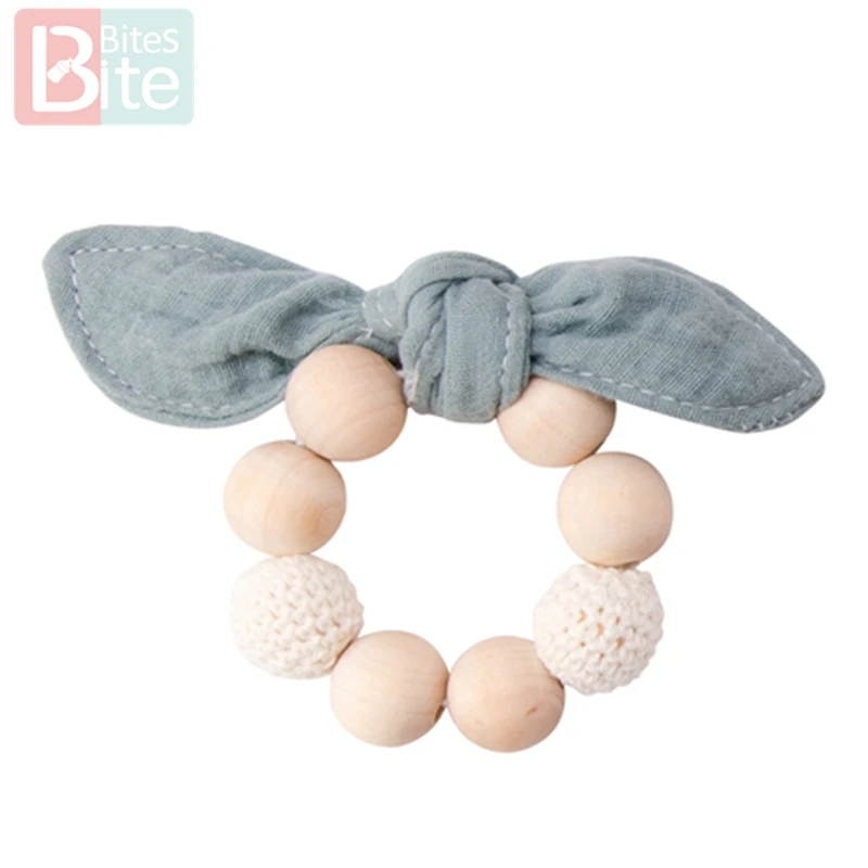 Green Bracelet 1 шт. деревянный Прорезыватель для зубов с заячьими ушками, деревянные кольца, детский нагрудник, Хлопковое полотенце для самостоятельного изготовления браслета, кулон для кормления новорожденных - Цвет: Green Bracelet