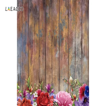 

Laeacco Wooden Boards Grunge Flowers Decor Portrait Photography Backgrounds Custom Photographic Backdrops Props For Photo Studio