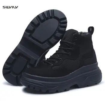 

SWYIVY High-Top Womens Sneakers Mesh Breathable Platform Wedge Casual Shoes Lace-Up Ladies Sneakers For Women Vulcanized Shoes