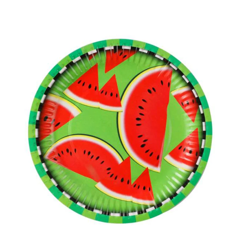 

50pcs/lot Kids Favors Watermelon Theme Decoration Paper Plates Dishes Kids Birthday Party Baby Shower Disposable Tableware