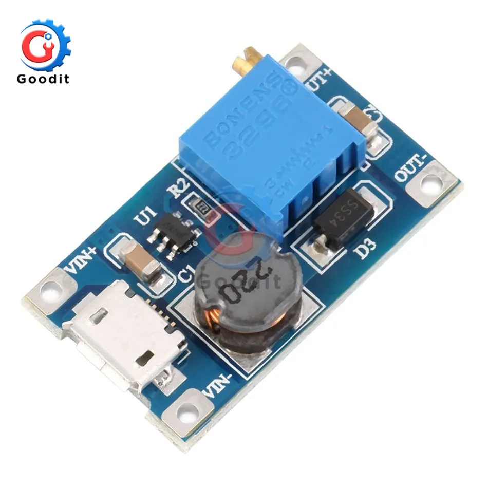 Повышающий источник питания постоянного тока MT3608 5 шт. микро USB 2 А регулируемый