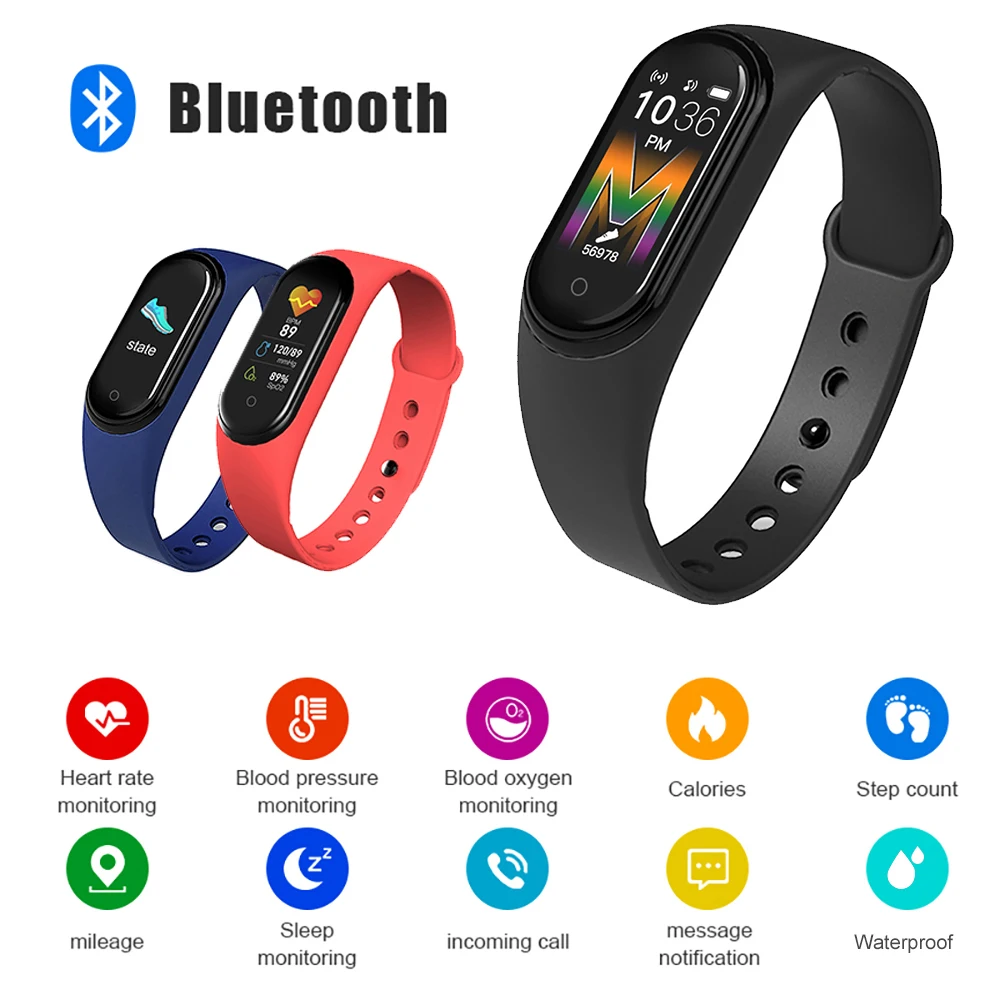 Умный Фитнес браслет M5 с пульсометром монитором артериального давления Bluetooth