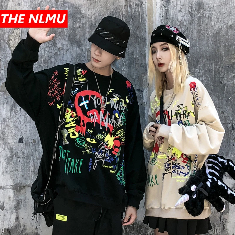 Пуловер в стиле Харадзюку для мужчин и женщин свитшоты с креативным граффити