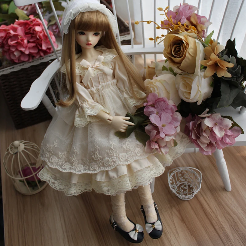 beige 1/4 1/6 1/3 кукольная одежда бежевого цвета длинное платье для blyth 1/6 1/4 1/3 BJD кукла аксессуары, платье+ украшение для волос - Цвет: beige