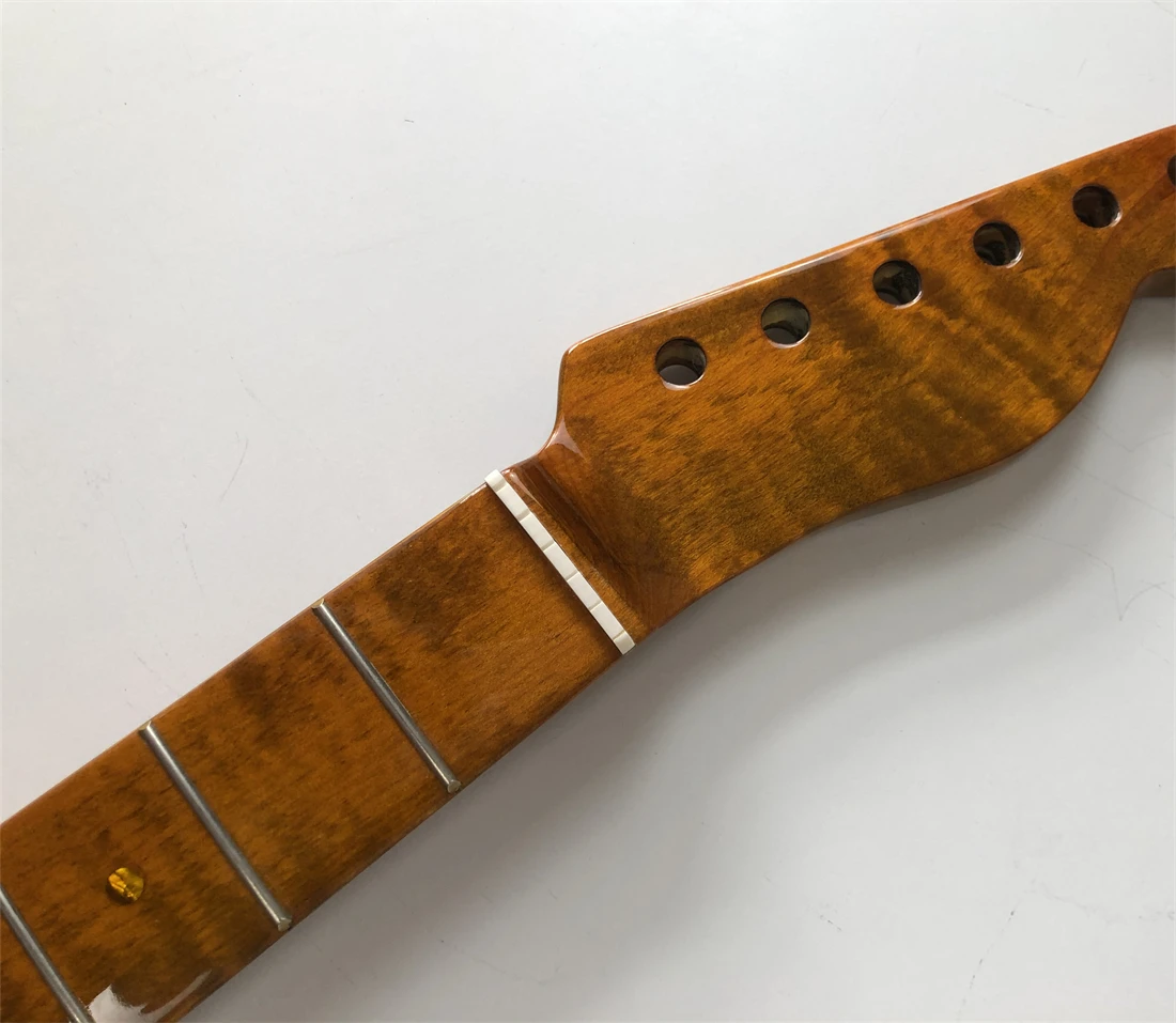 

DIY Tiger Flame Maple Electric Guitar Neck 21 Fret 25.5 inch Fingerboard Abalone Dot Gloss