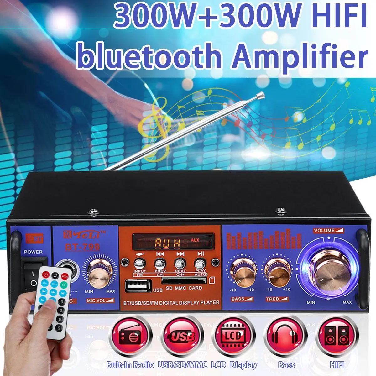 600 Вт HIFI Цифровой bluetooth стерео аудио усилитель SD FM радиомикрофон автомобильный домашний HIFI усилитель мощности аудио усилитель звука
