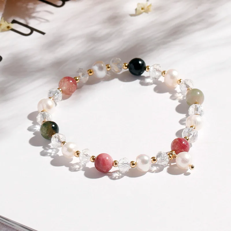

Crystal Bracelet Women's Lucky Natural Tourmaline Pearl Glass Beads Bracelets Ornament for a Girlfriend Birthday Gift