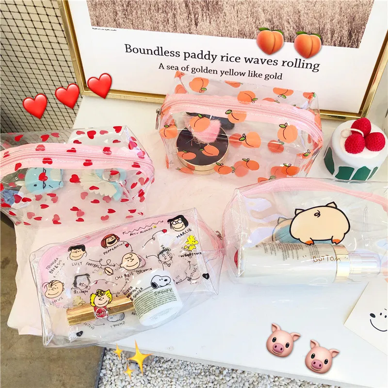 

Cute Cartoon Girl Makeup Bag Transparent Women Cosmetic Bag PVC Zipper Makeup Kit Travel Toiletry Organizer Beauty Case Holder