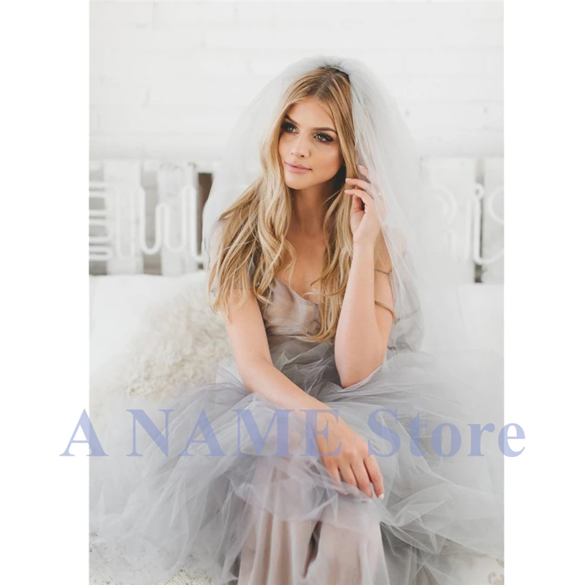 

Cathedral Long Grey Bridal Wedding Veils for Brides Tulle One Layer Comb velos de novia 2019 largo Voile Mariage Gris