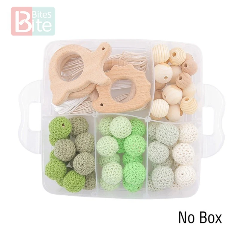 Green Crochet Set-1 1 Набор, детский Прорезыватель для зубов, сделай сам, силиконовая соска с бусами, цепочка с зажимом, детский мобильный шерстяной шар, BPA бесплатно, деревянные вязаные бусины, Прорезыватель для зубов - Цвет: Green Crochet Set-1
