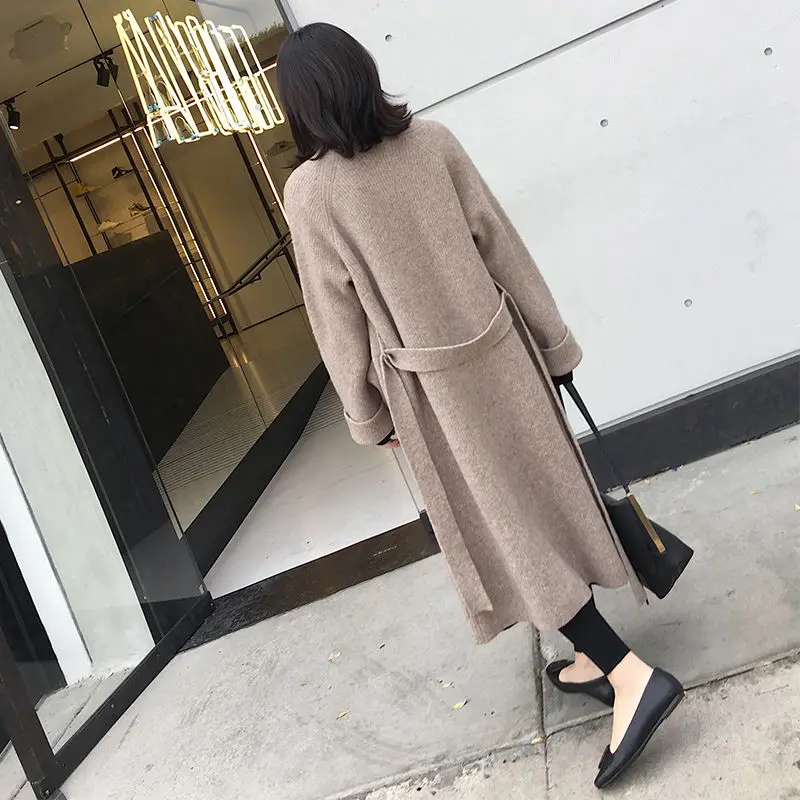 Winter Long Cardigan Knitted Sweater Women Long Sleeve Female Jumper Cardigan Casual Streetwear Open Sweater With Belt