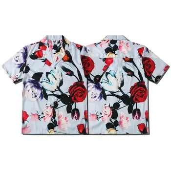 

2020 Men Summer Flower Printed Shirts Short Sleeve Shirt Beach Cardigan Loose Hawaiian Shirts Hip Hop Tops Streetwear Plus Size