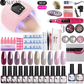 

UR SUGAR Nail Set UV LED Lamp Dryer With 12pcs Nail Gel Polish Kit Soak Off Tools Set electric Nail drill Nail Art Gel