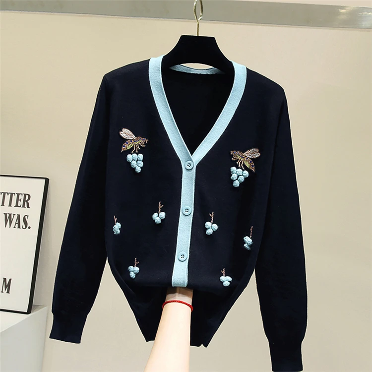 

Autumn Long Sleeves Cardiagn for Woman New Sweaters Loose Heavy Embroidery Cartoon Sweater Jacket Femme Basic Coats 2020