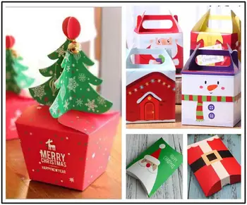

8pcs Elk Santa Claus Pillow box candy biscuit cookie chocolate paper box party favor Christmas decoration gift pack