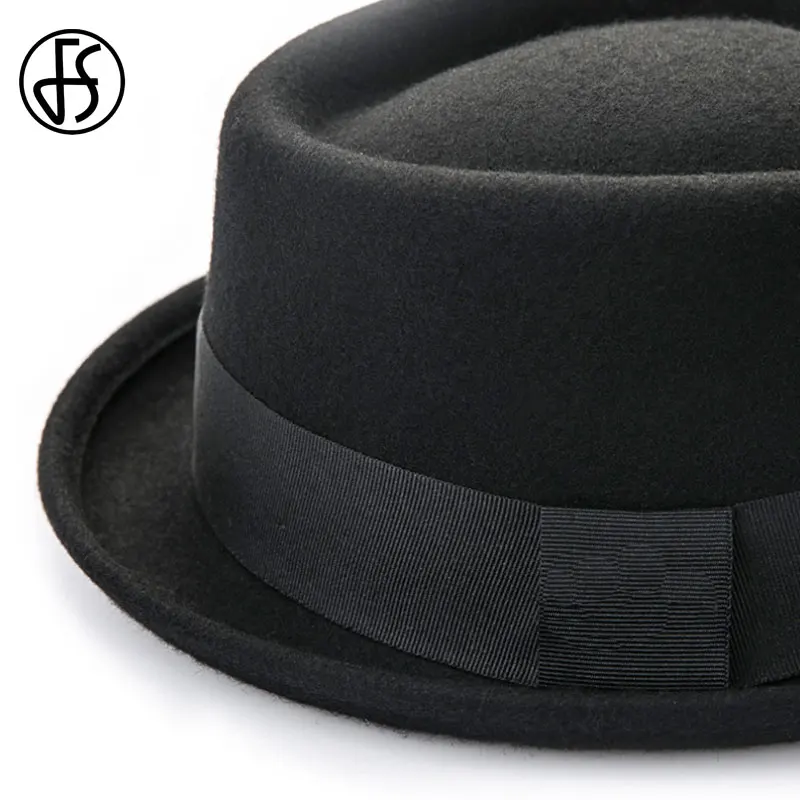 doublebulls hats Porkpie Hat Boy Gentlemen Vintage Round Crown Autumn Winter Wool Cap Jazz Hat