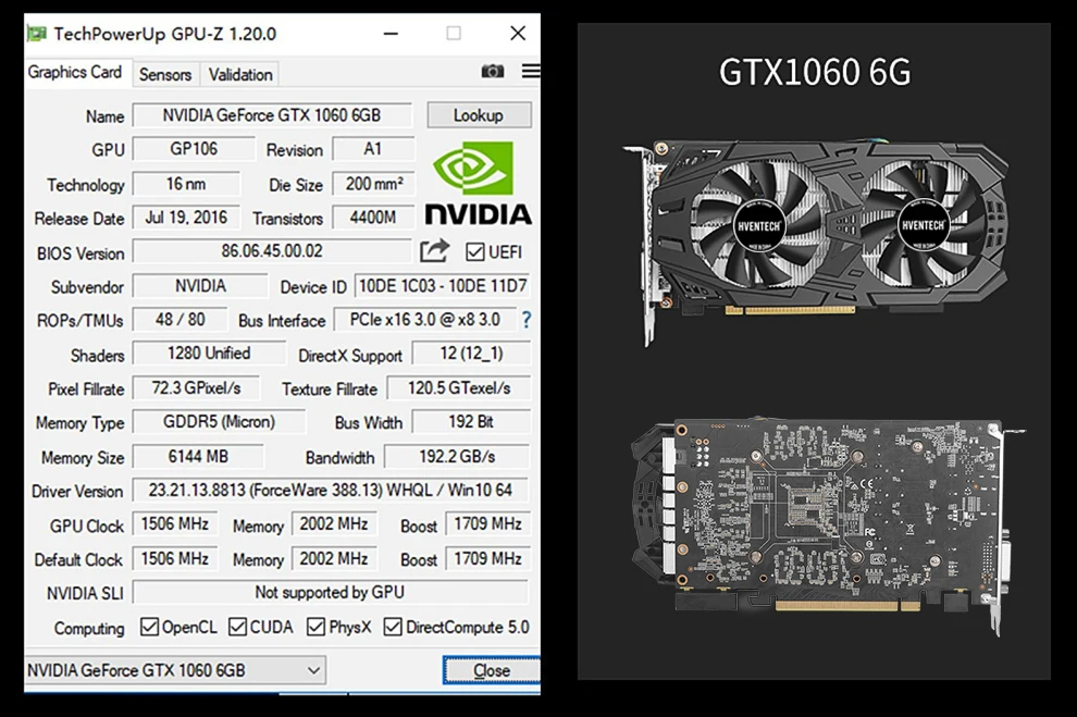HVENTECH  Raphic Card GTX1060 3G GTX1060 6GB  Video Cards GPU 1060 3G/6G Support Desktop CPU Motherboard