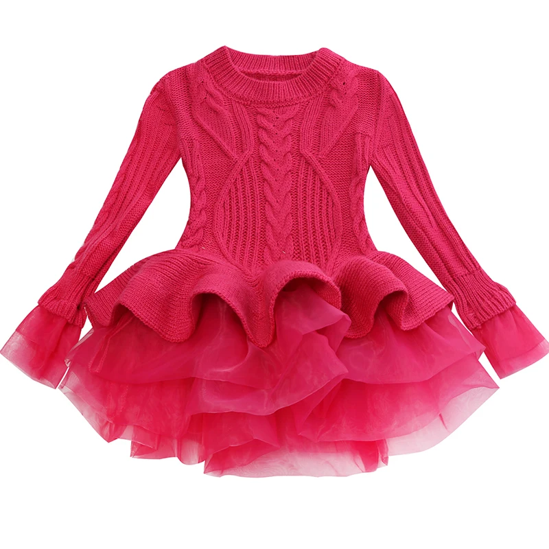Плотное теплое платье для девочек; рождественское платье для свадебной вечеринки; вязаная шифоновая зимняя детская одежда для девочек; детская одежда; платье для девочек; 40 - Цвет: Rose