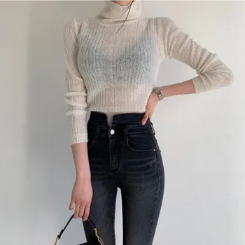 

Turtleneck Autumn Spring Sheath Cashmere Sweater Women Woman Sweater Bodycon Knit Pullover Korean Tops