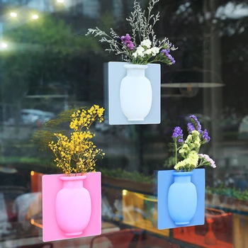 

Silicone Vase Removable Wall Mounted Sticky Flower Pot Bottle Container for Refrigerator Glass Window Mirror HFing