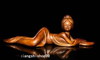 

christmas 8" Chinese Boxwood Wood Carved beautiful woman Belle Statue pen rack penholder halloween