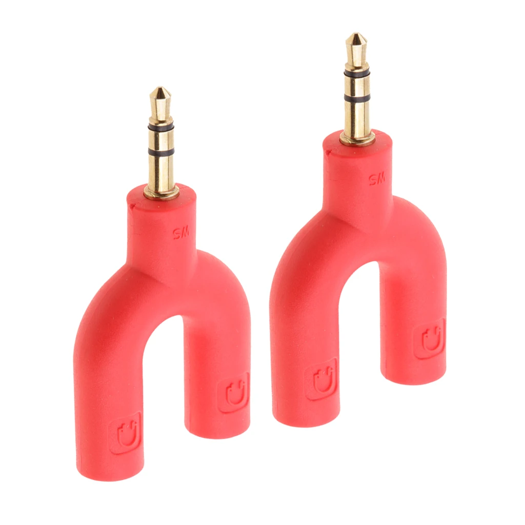 2Pcs 3.5mm Earphone Adapter Plug,U Shape Double Jack Stereo Headphone Splitter Cable Connector for PC Smartphone