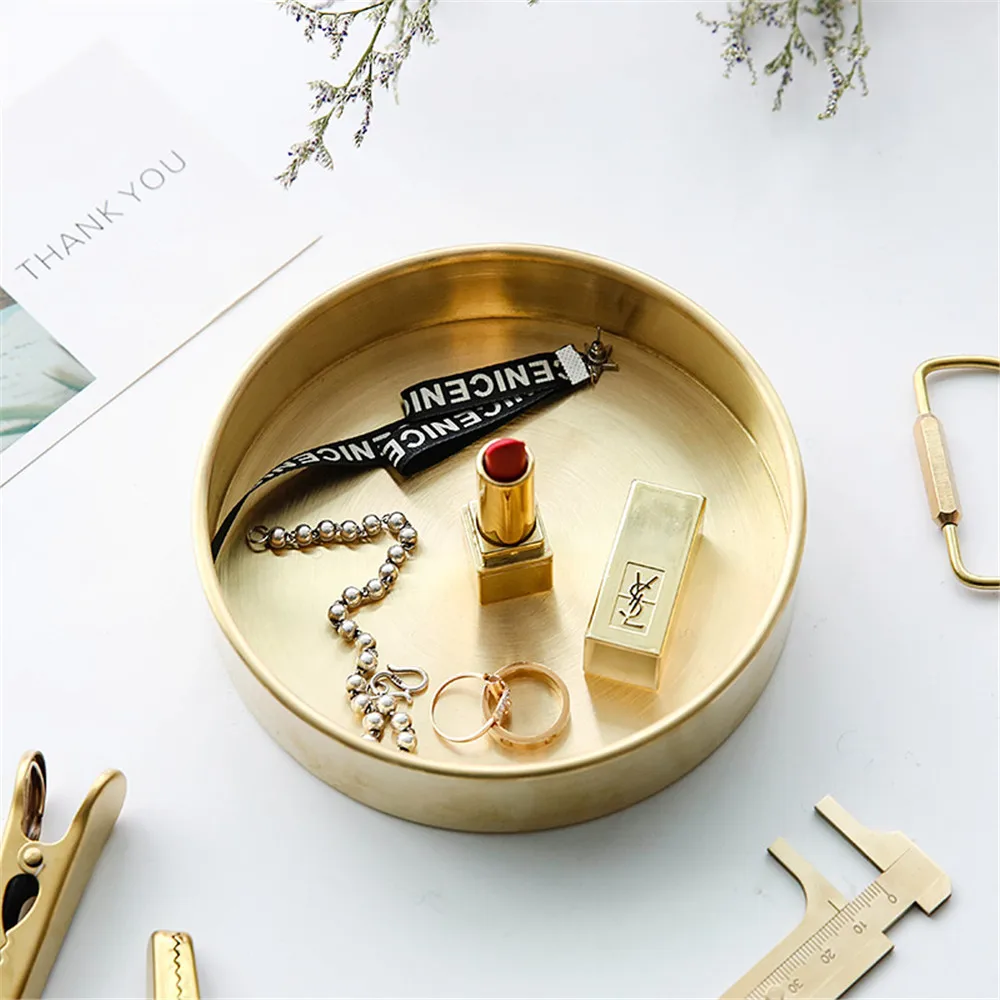 Нордические украшения, лоток для хранения, круглые металлические лотки простой стол, медный Органайзер, розовое золото, отделочная пластина для офиса