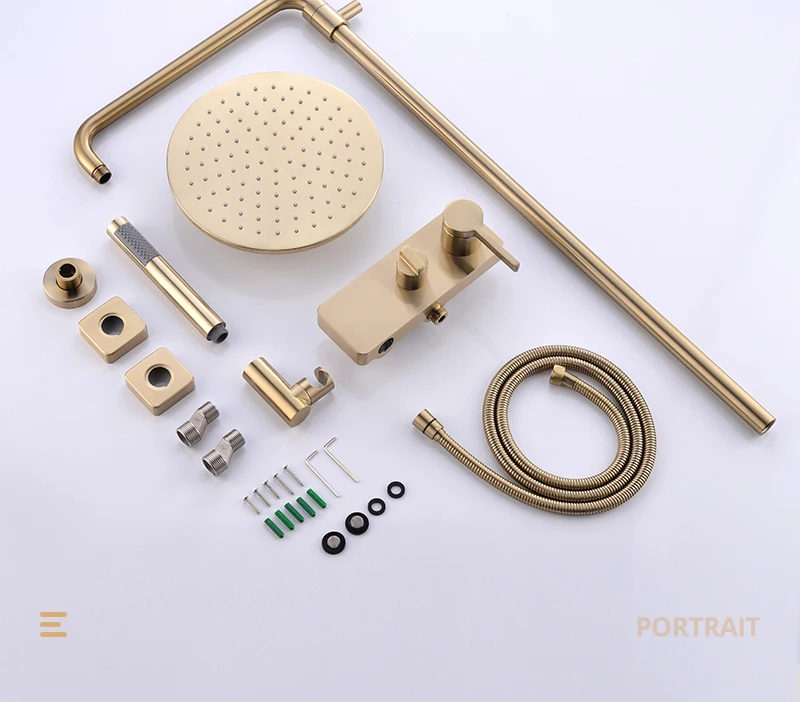 Brushed Gold Shower System  10 Shower Faucet Set Bathroom Rain Shower head and 3-Setting Handheld Shower Head Set (32)