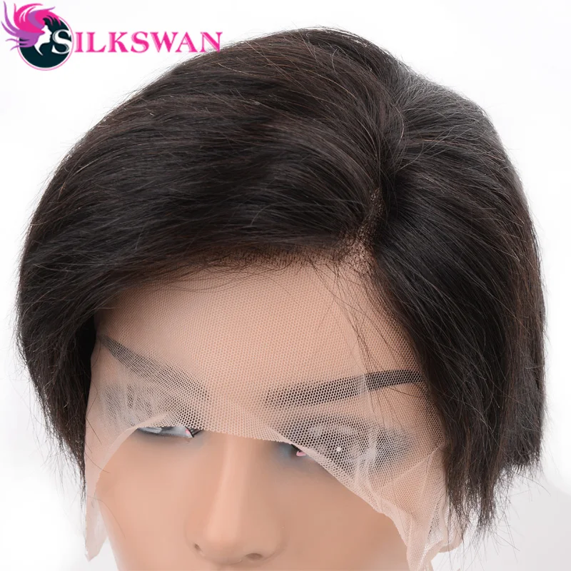 Silkswan короткие Pixie Cut Искусственные парики человеческие волосы парики Remy 150 Плотность 1B цвет натуральный короткие Искусственные парики для