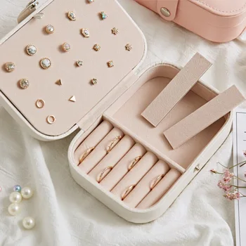 

Simple Portable Leather With Earrings Board Jewelry Box Necklace Earrings Ring Multi-function Storage Box