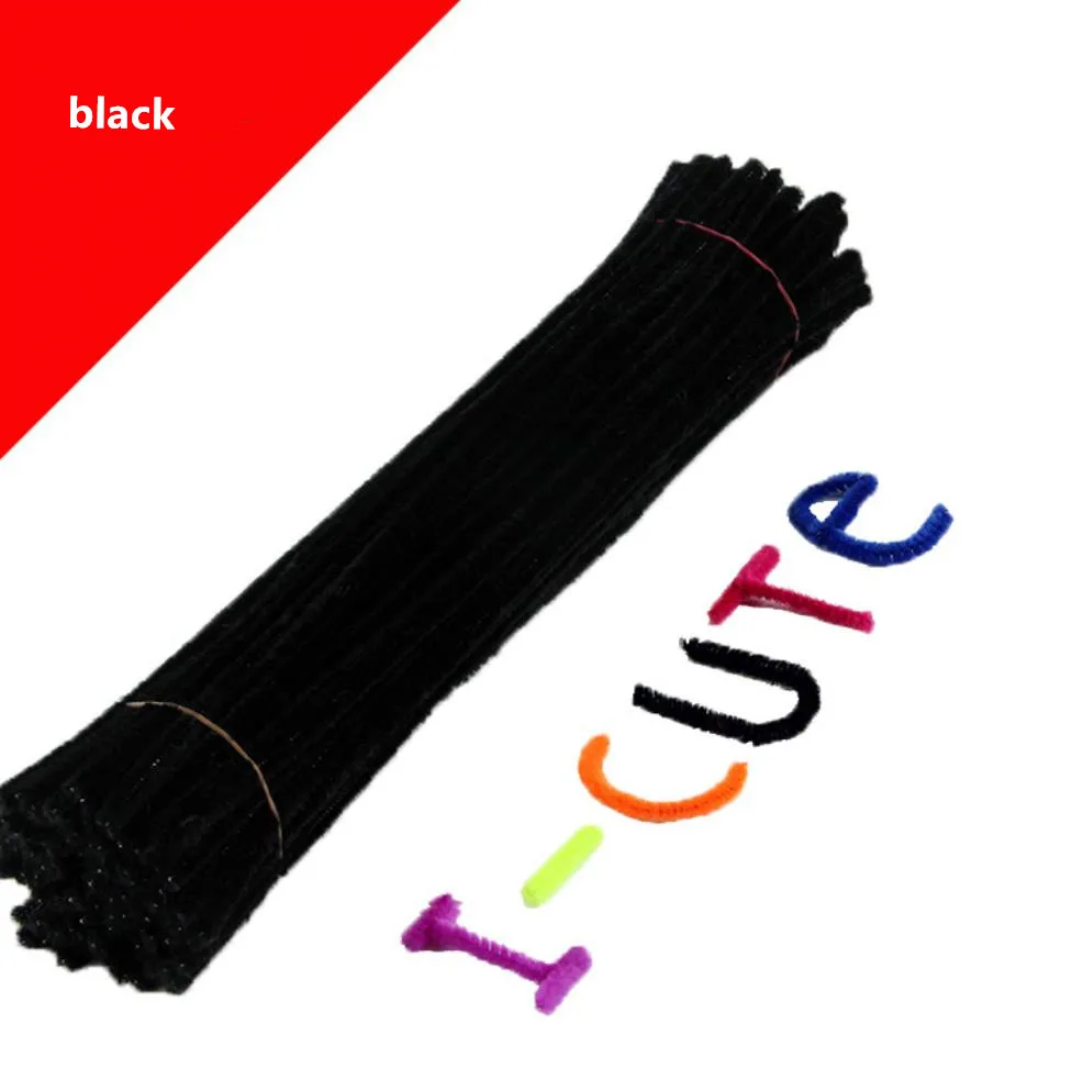 Hoomall 100PCs Handmade Colored Wool Root Top Twisting Bar Manual Fluffy Bar Iron Wire Creative Plush Imaginative Decorations - Цвет: Черный