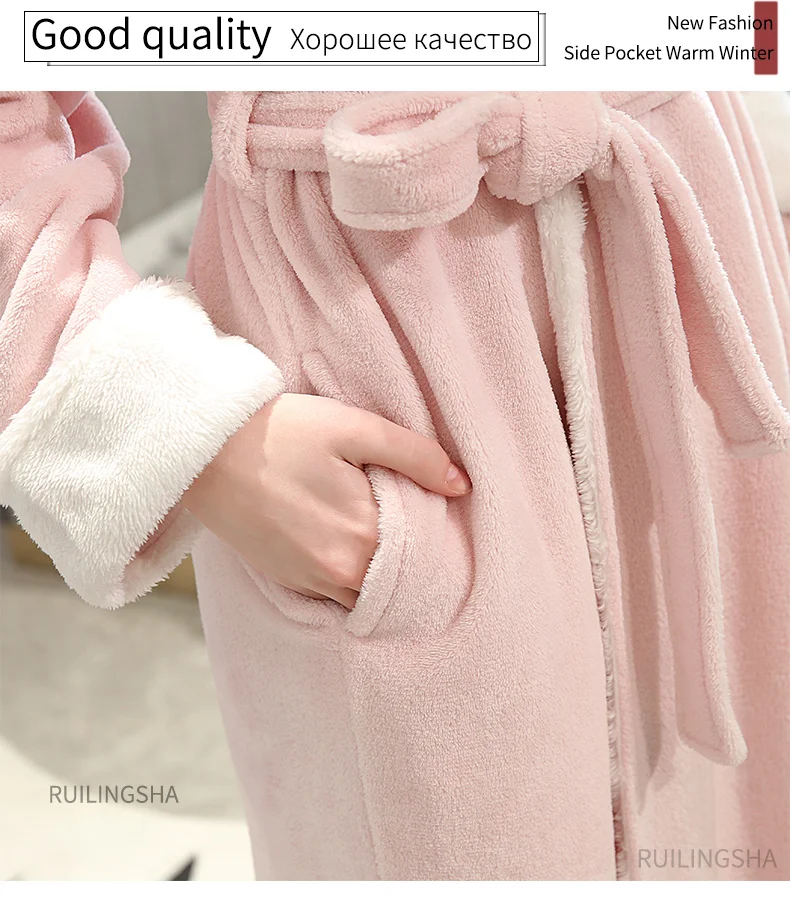 Men Plus Size Extra Long Warm Flannel Fur Bathrobe Mens Winter Sleepwear Male Hooded Zipper Bath Robe Women Coral Dressing Gown men's loungewear sets