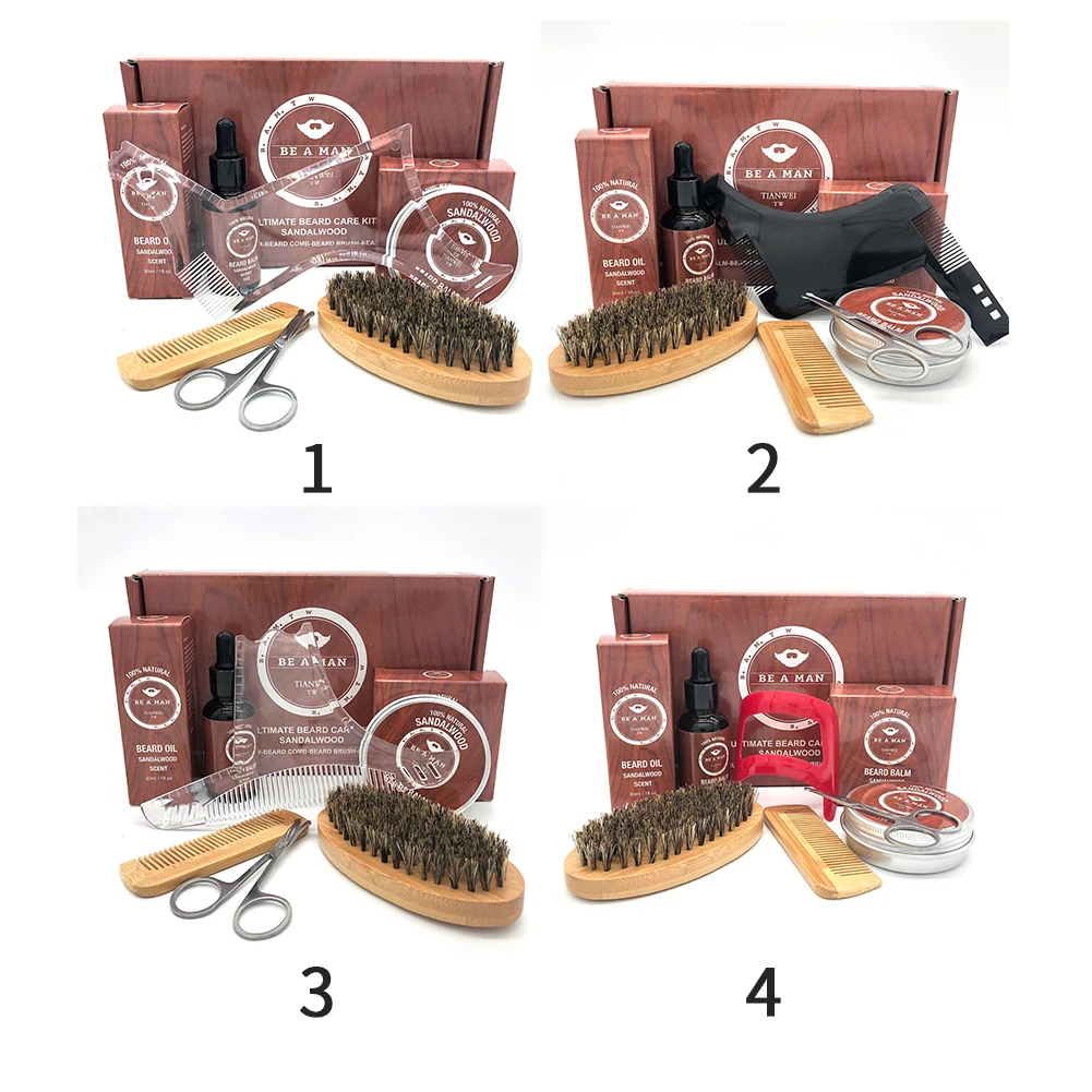 Портативный набор для ухода за бородой, смазочный крем, обрезка, увлажнение, дорожная деревянная расческа-ножницы, инструмент для укладки, удаление волос, очистка